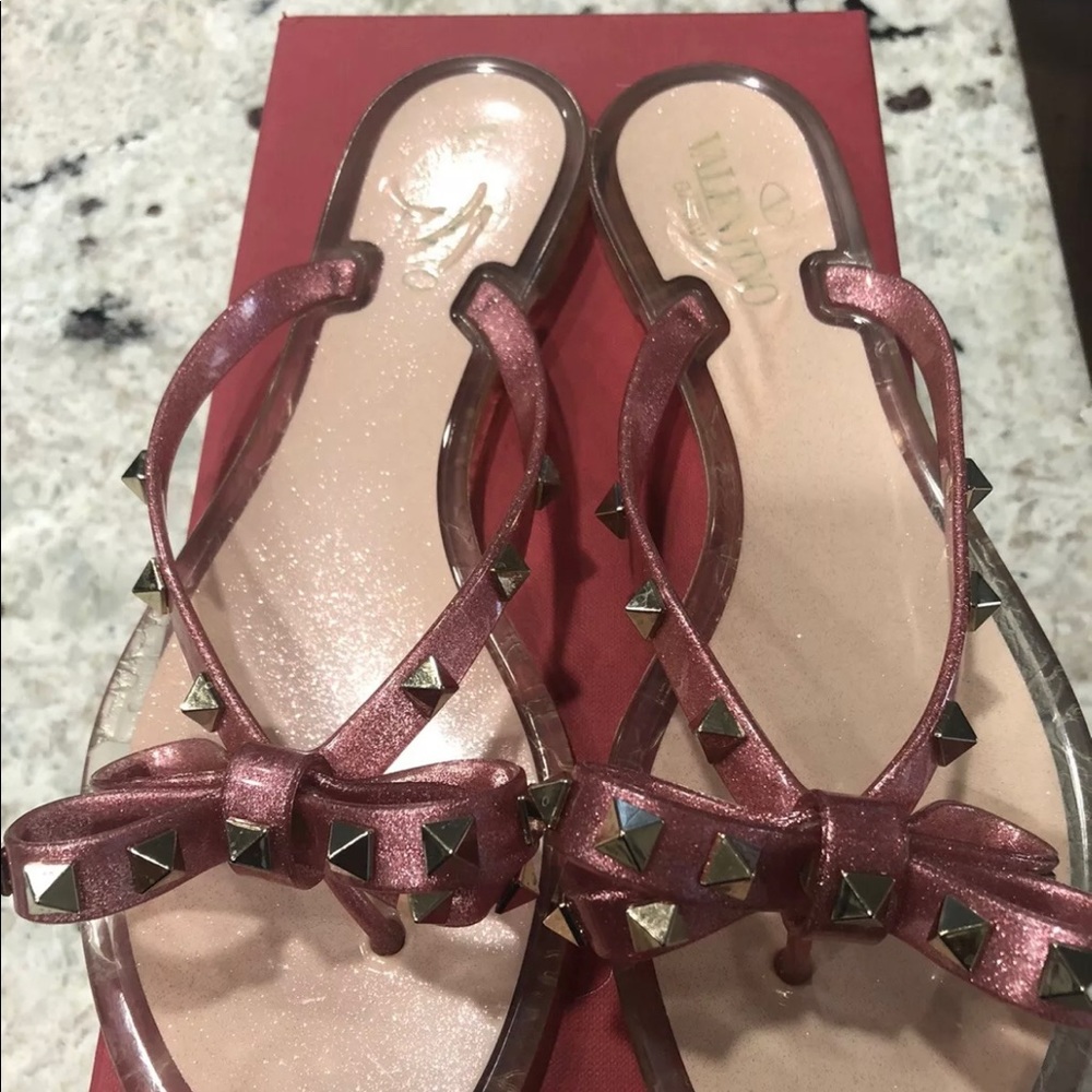 Valentino Rockstud glittery rubber flip flop